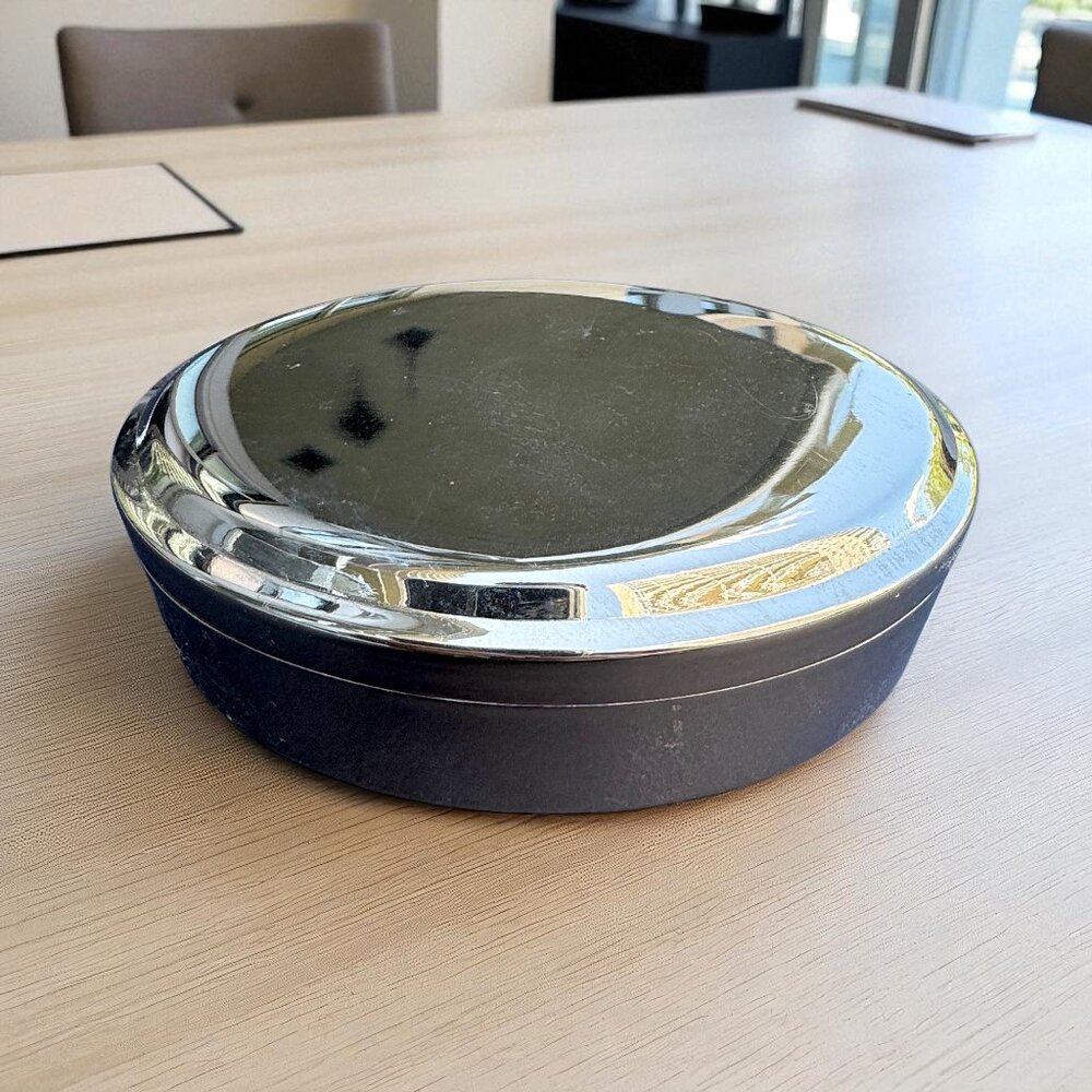 Silver Plated Oval Trinket Jewelry Box Black Velvet Lining *read*